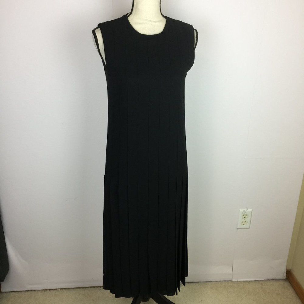 J Brand Midi Shift Dress Size XS Womans Black Chiffon Pleated Sleeveless Lined